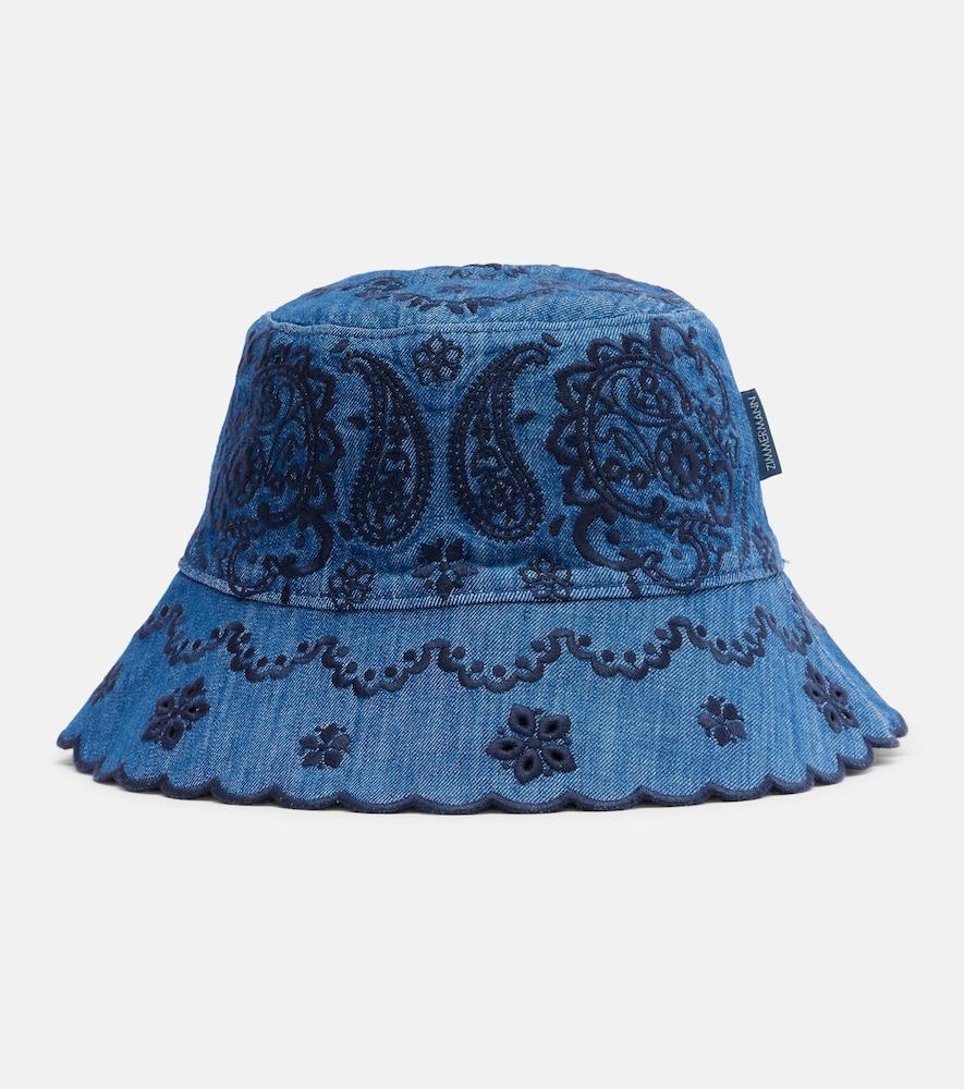 zimmermann embroidered denim bucket hat