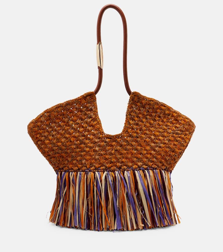 zimmermann goldentime medium fringed raffia tote bag