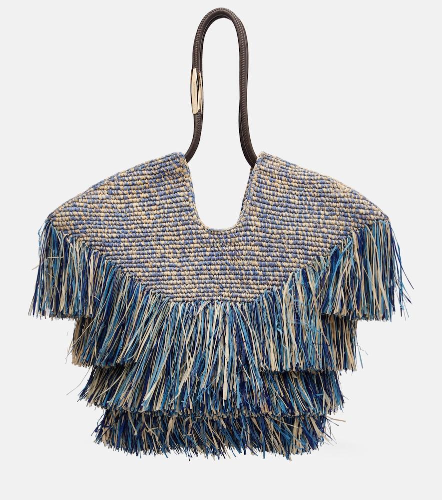 zimmermann goldentime medium fringed raffia tote bag