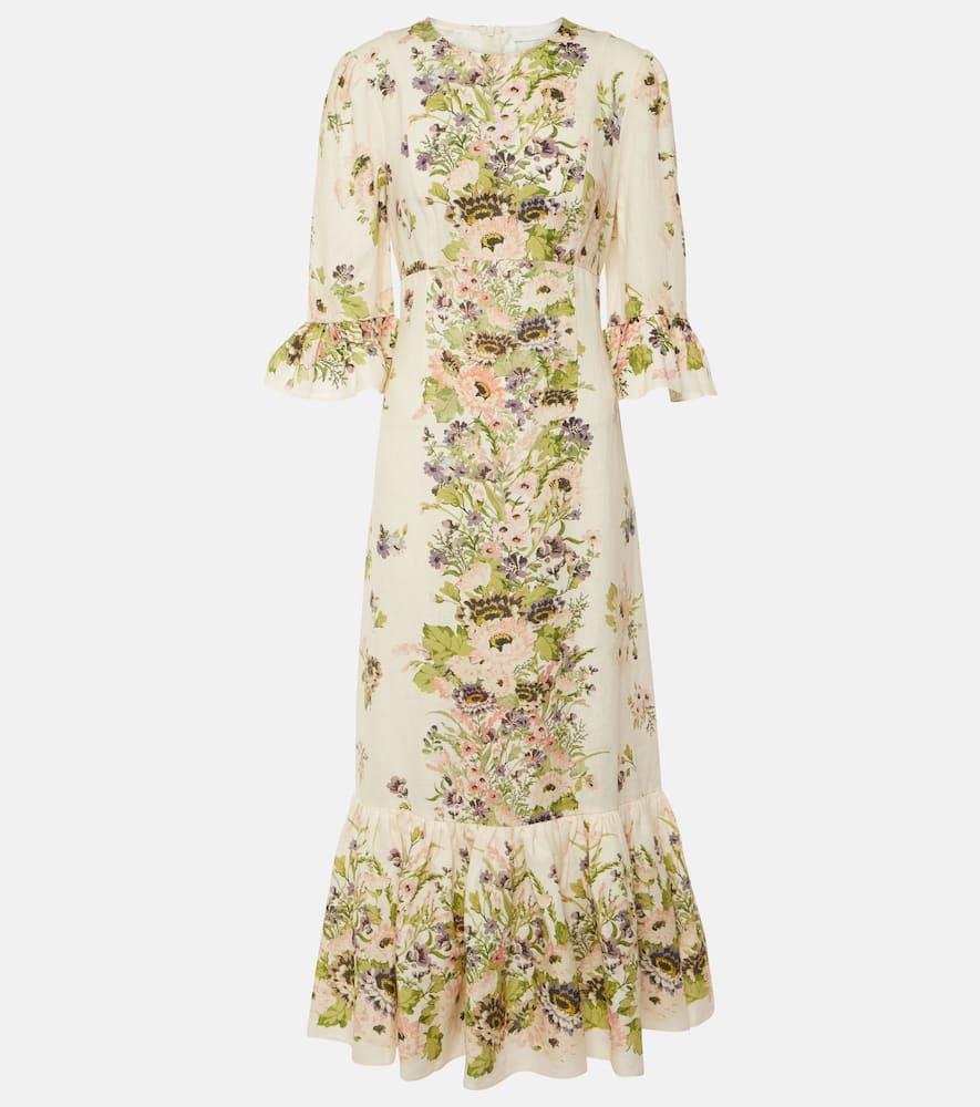 zimmermann halliday floral ruffled linen maxi dress