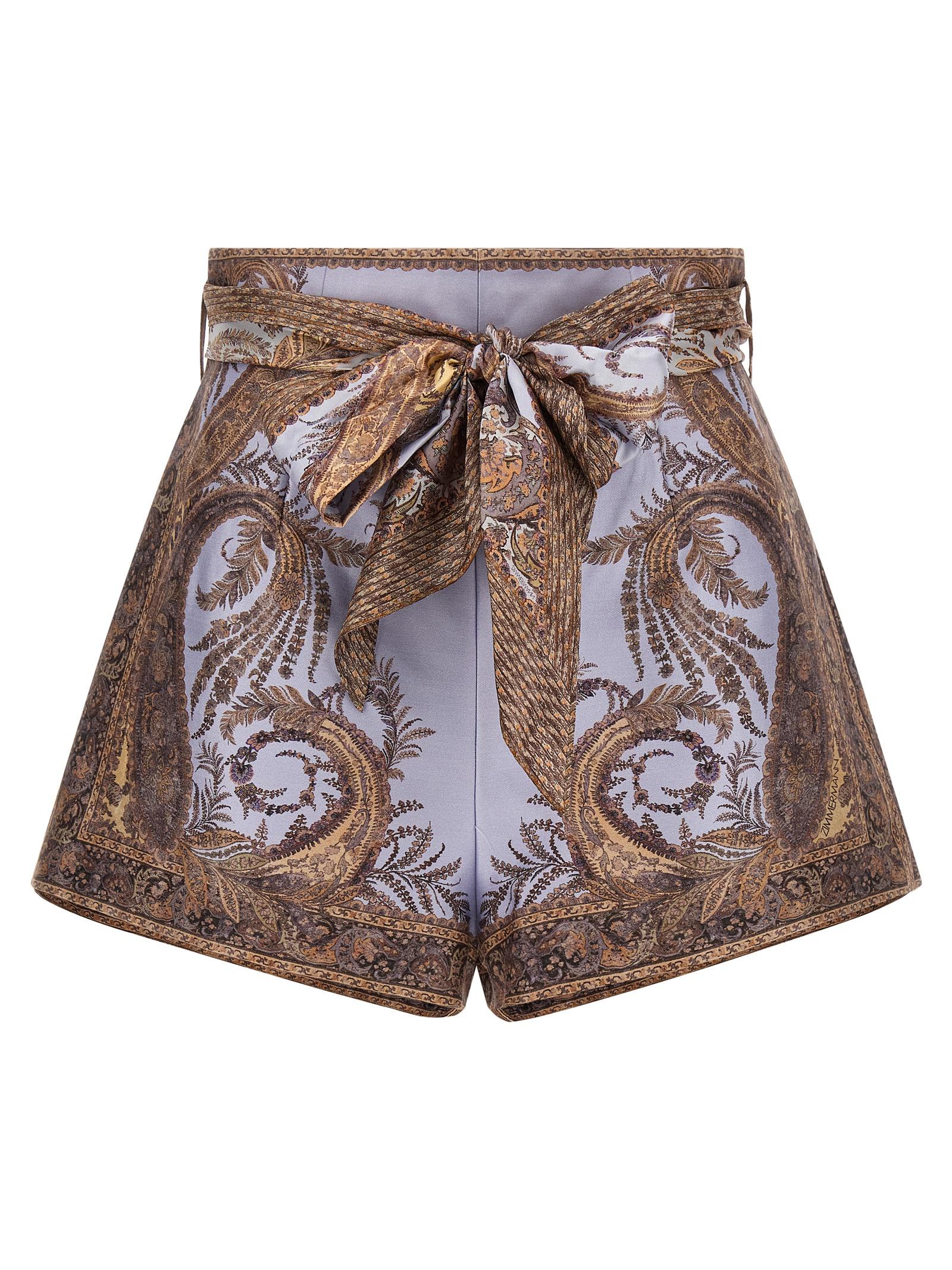 zimmermann hypnotic flat front shorts purple silk bermuda - women