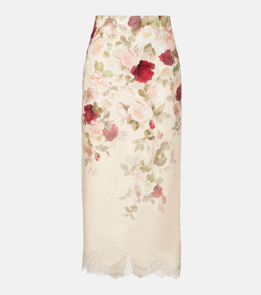zimmermann hypnotic floral linen pencil skirt