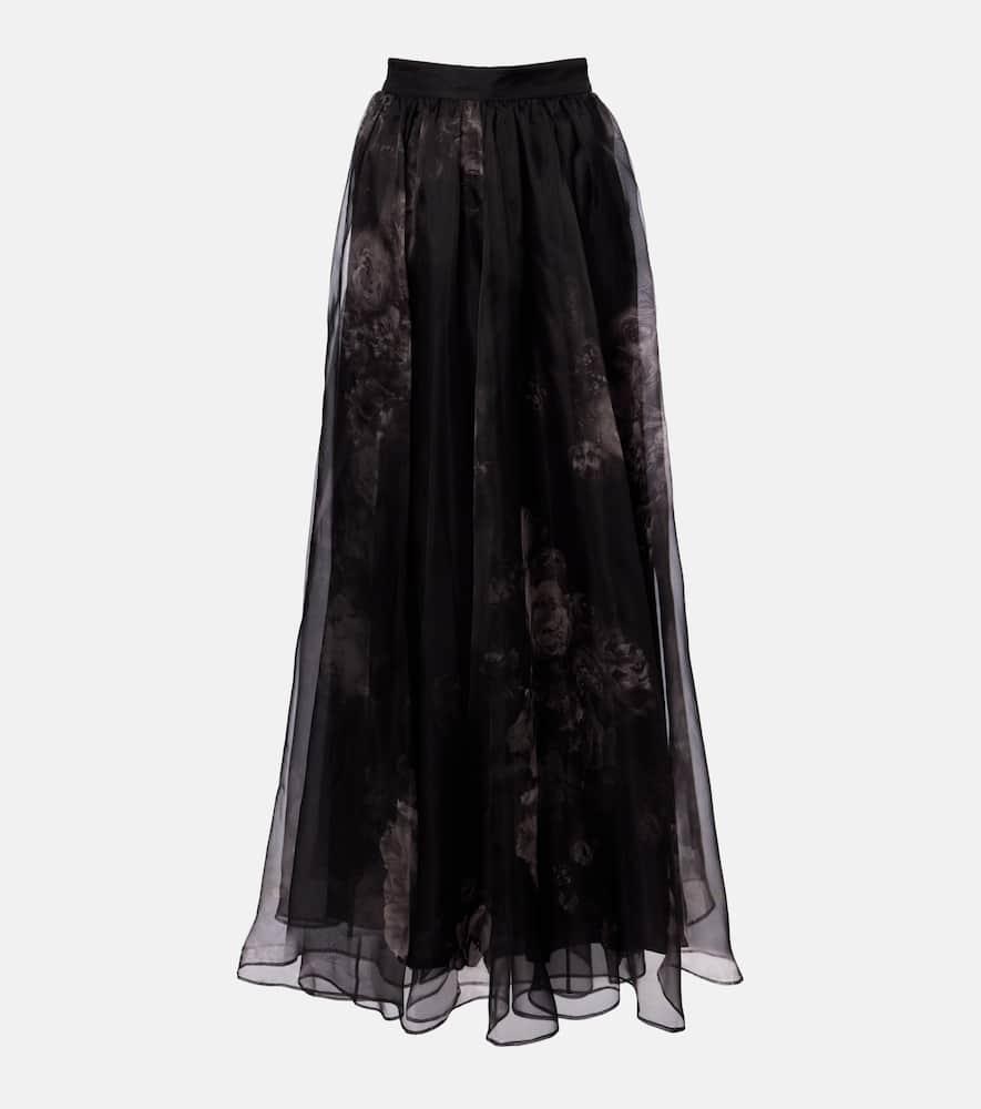 zimmermann hypnotic floral silk organza maxi skirt