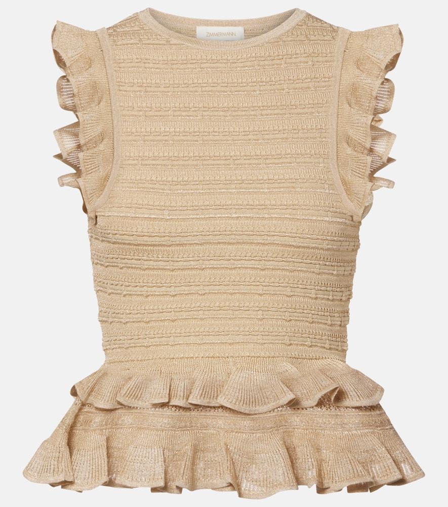 zimmermann hypnotic knitted ruffled lamé top
