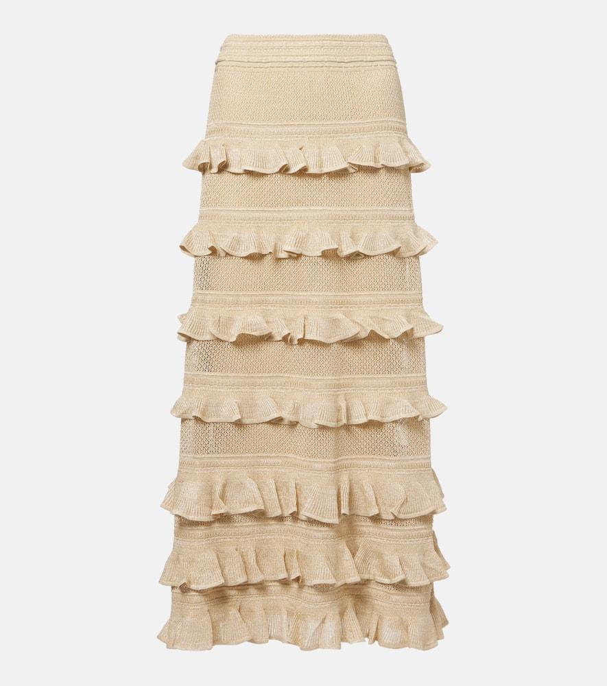 zimmermann hypnotic tiered lamé maxi skirt