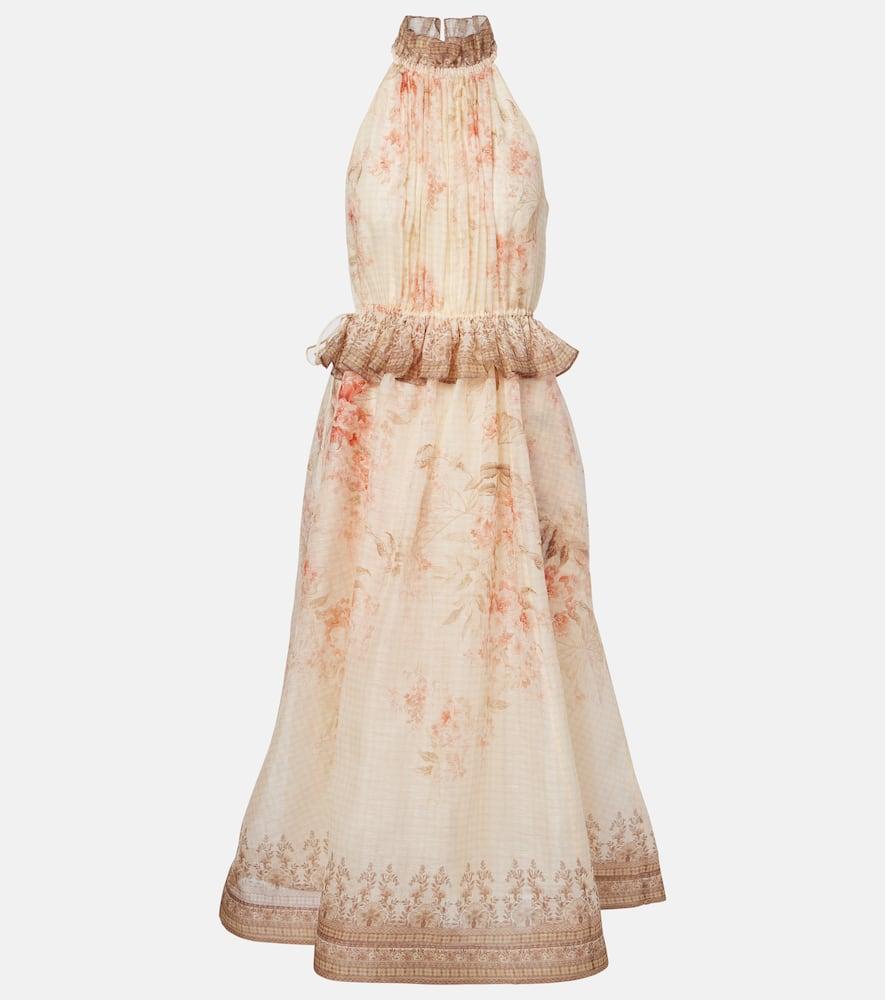 zimmermann illuminate floral linen and silk midi dress