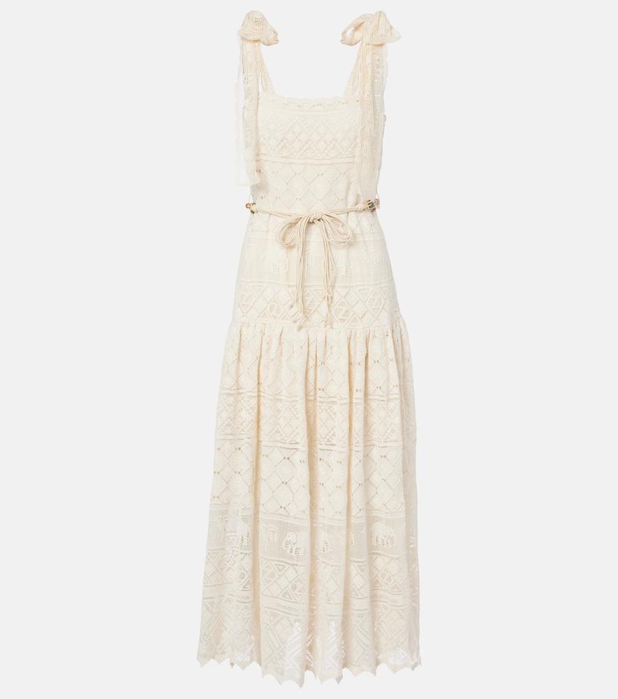 zimmermann indra belted cotton lace midi dress