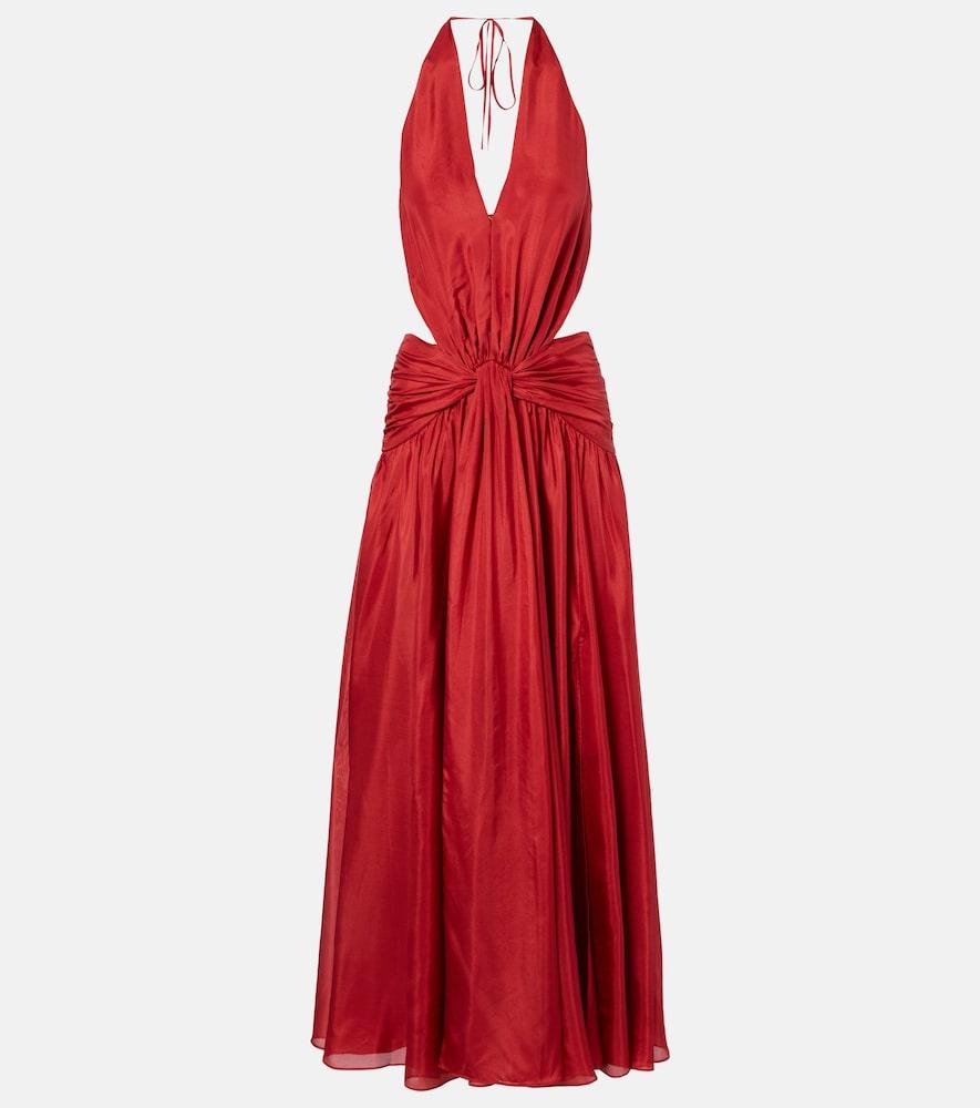 zimmermann indra cutout draped silk maxi dress