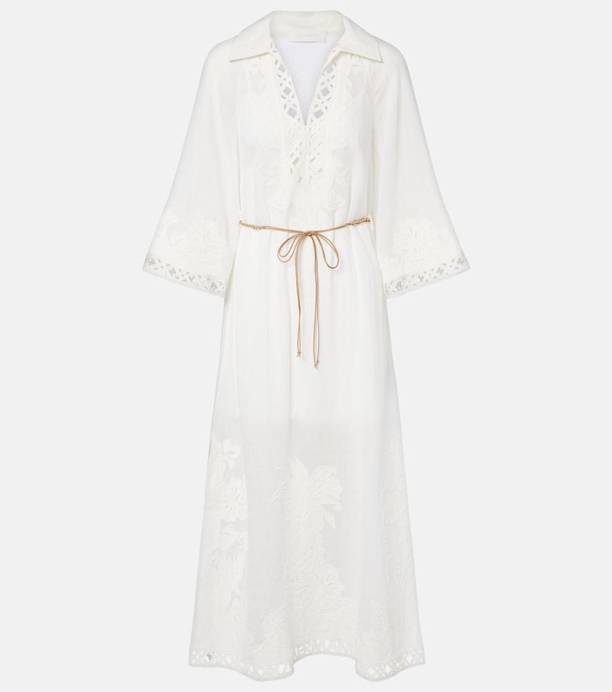 zimmermann indra embroidered ramie midi dress