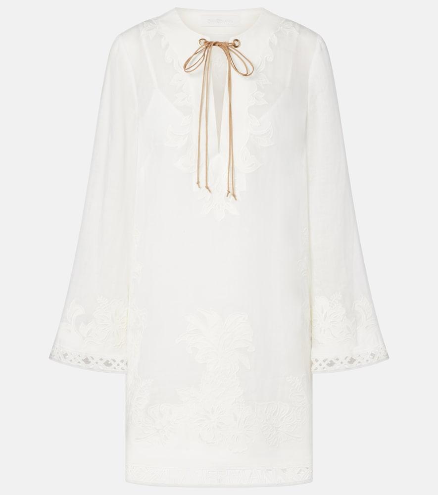 zimmermann indra embroidered ramie minidress