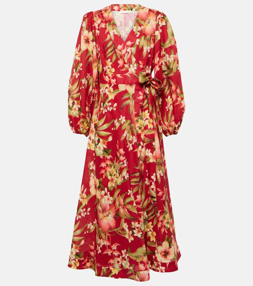zimmermann lexi floral linen wrap dress