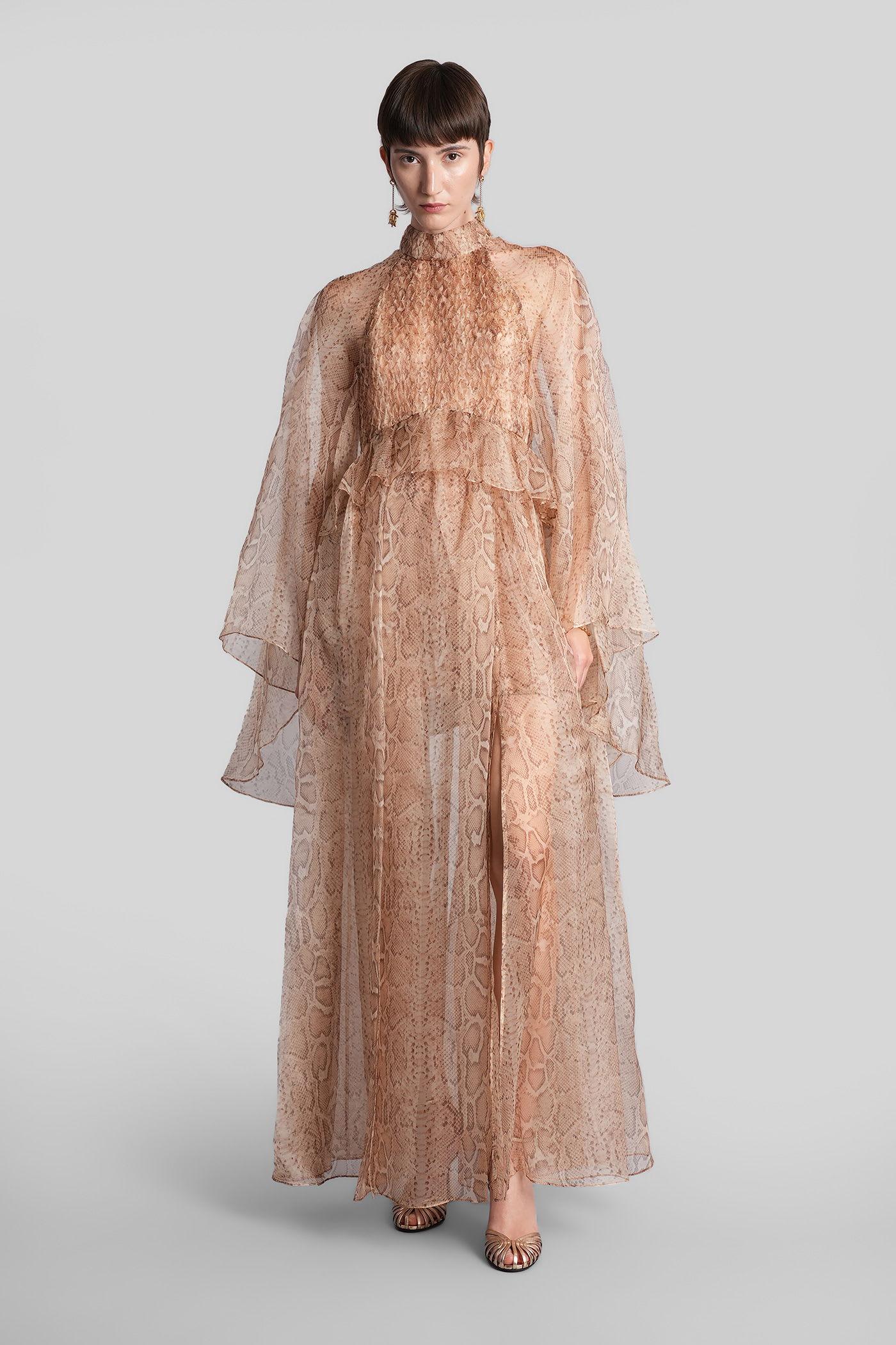 zimmermann long dress in beige silk