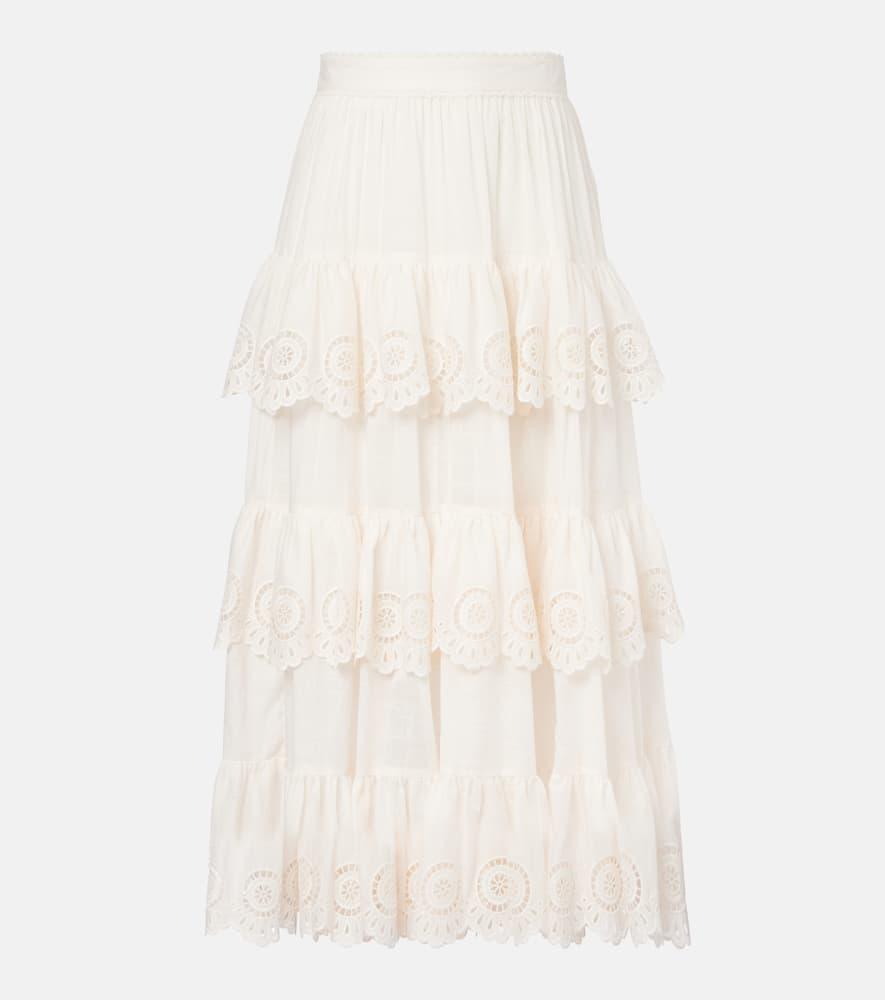 zimmermann lucky embroidered cotton midi skirt