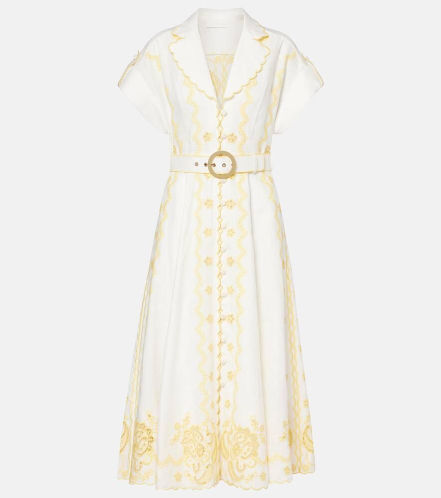 zimmermann lucky embroidered linen midi dress