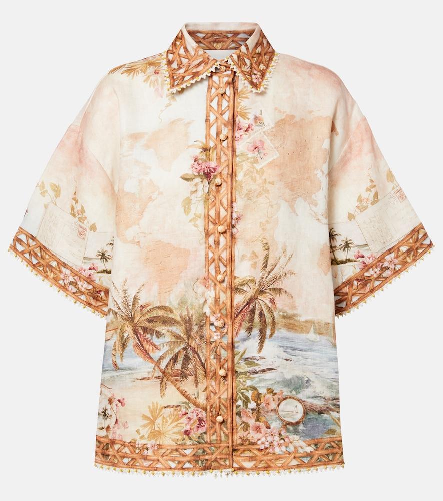 zimmermann mahon printed linen bowling shirt