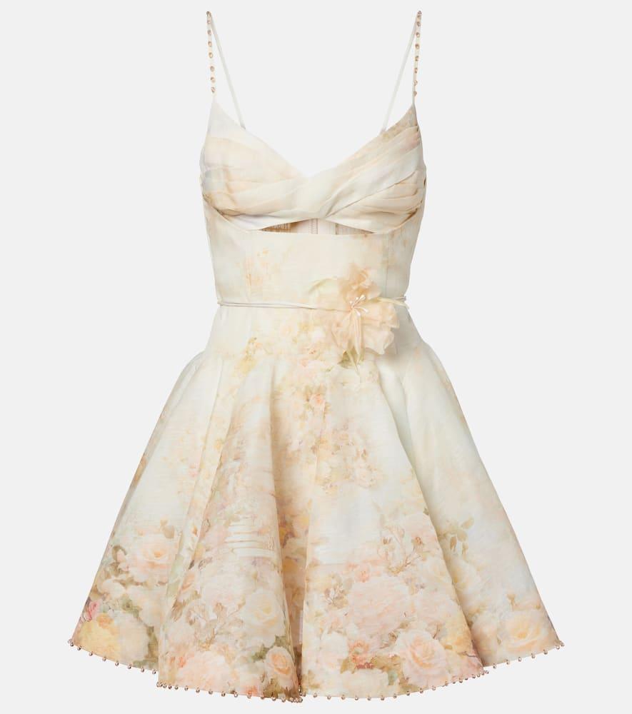 zimmermann memento floral linen and silk minidress