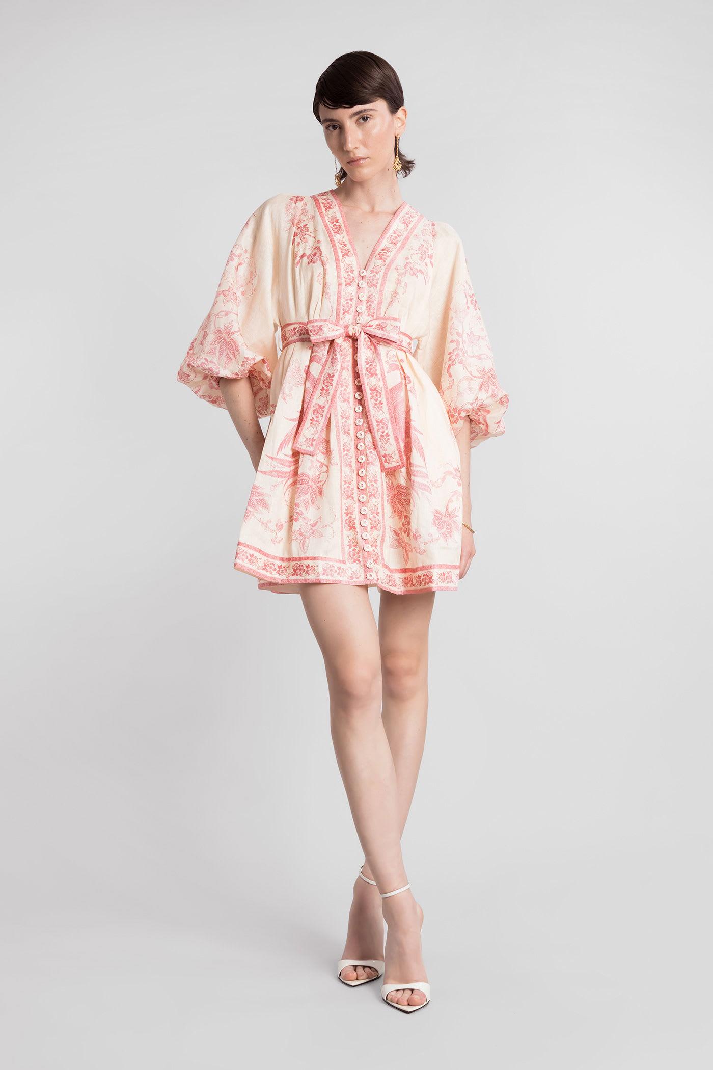 zimmermann mini dress in beige linen