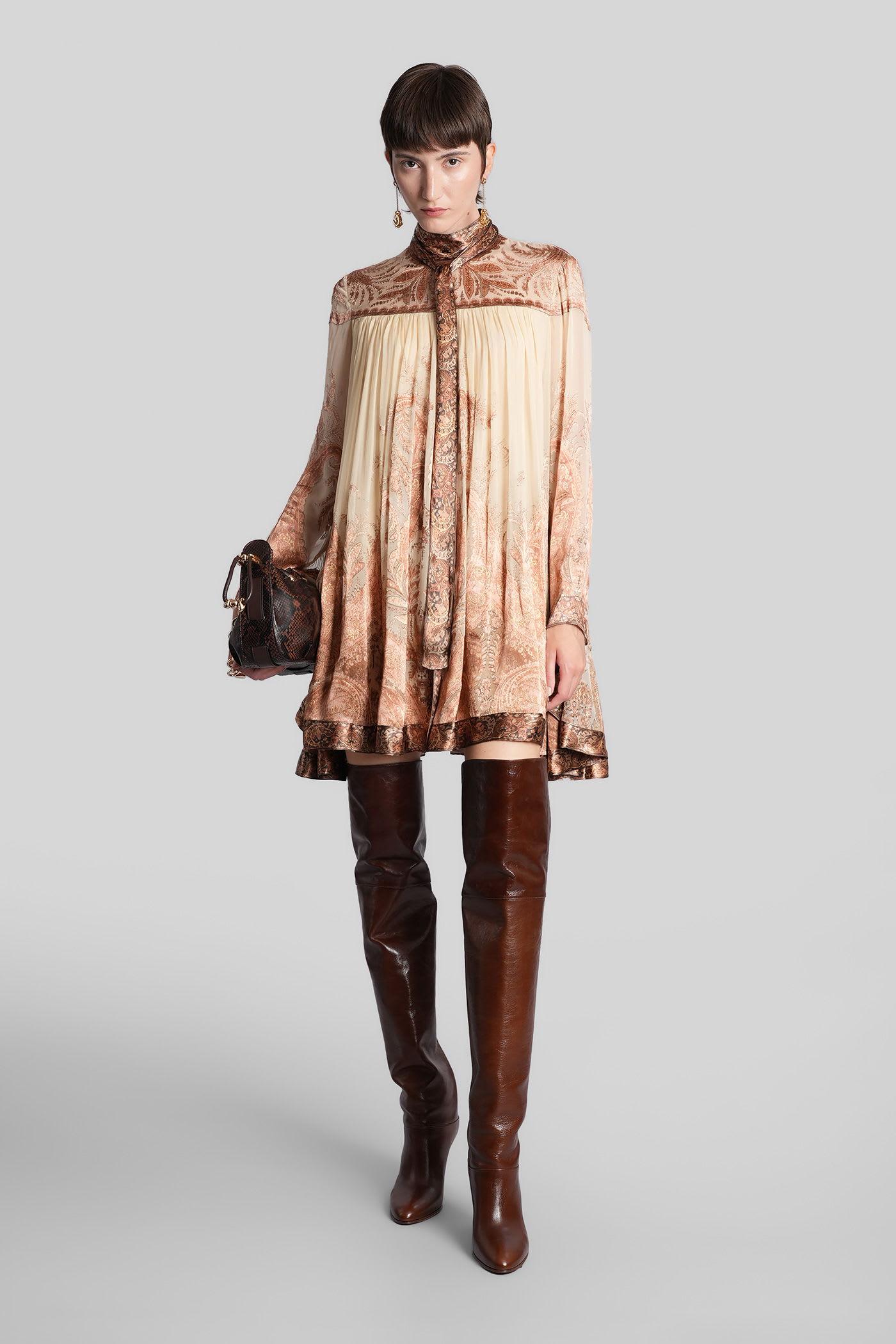 zimmermann mini dress in beige viscose