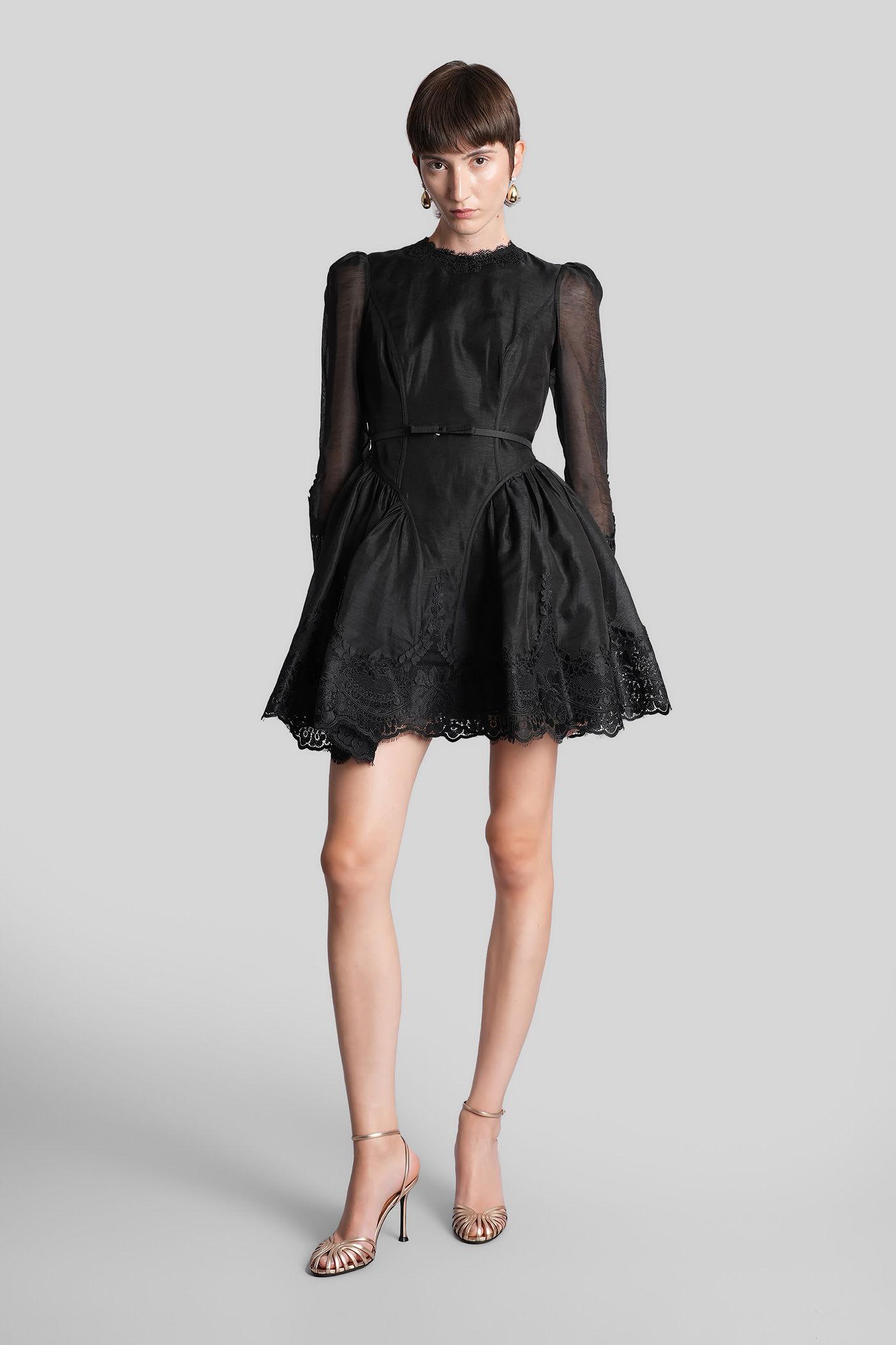 zimmermann mini dress in black linen
