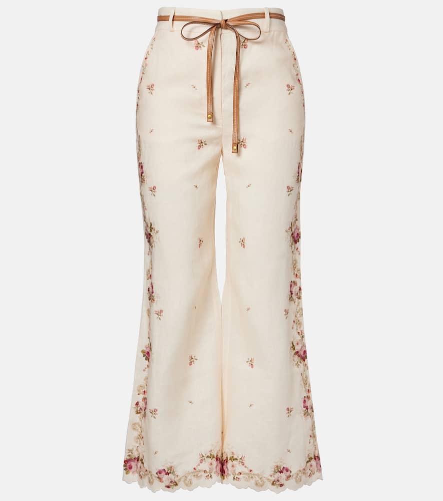 zimmermann patience floral linen flared pants
