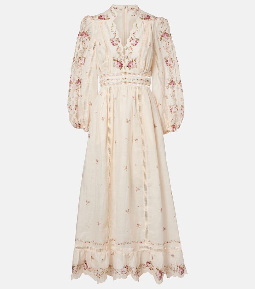 zimmermann patience floral linen midi dress