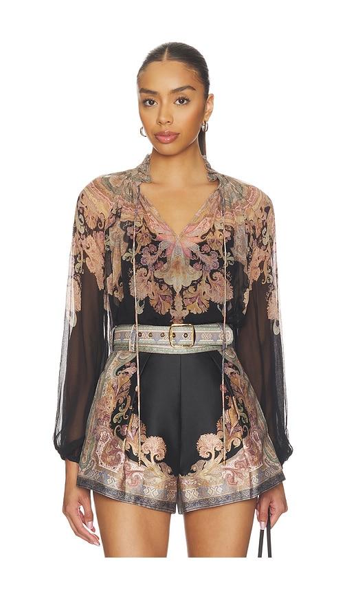 zimmermann petite illustration billow blouse in black,rose.