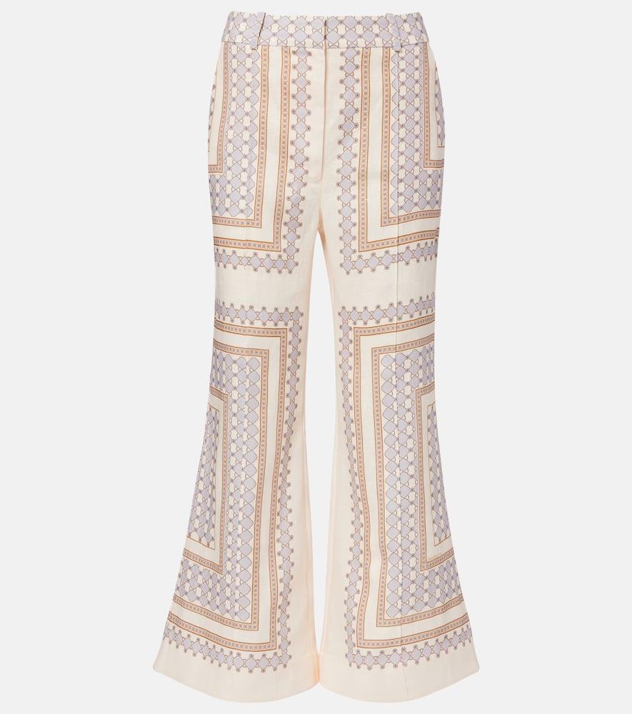 zimmermann printed cropped linen flared pants