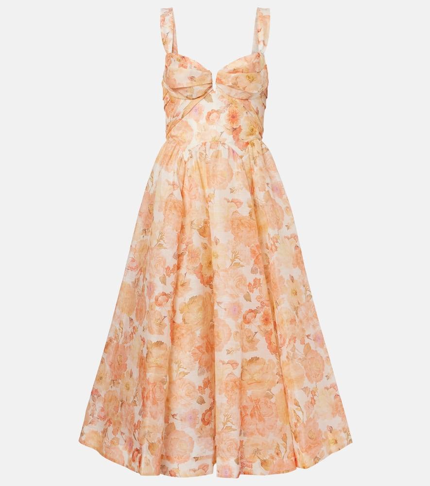 zimmermann rebellion floral linen and silk midi dress