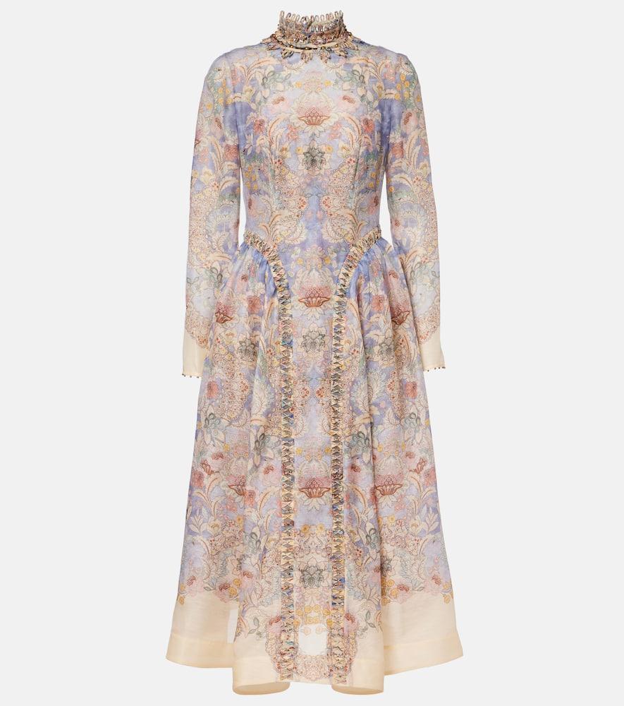 zimmermann rebellion linen and silk midi dress