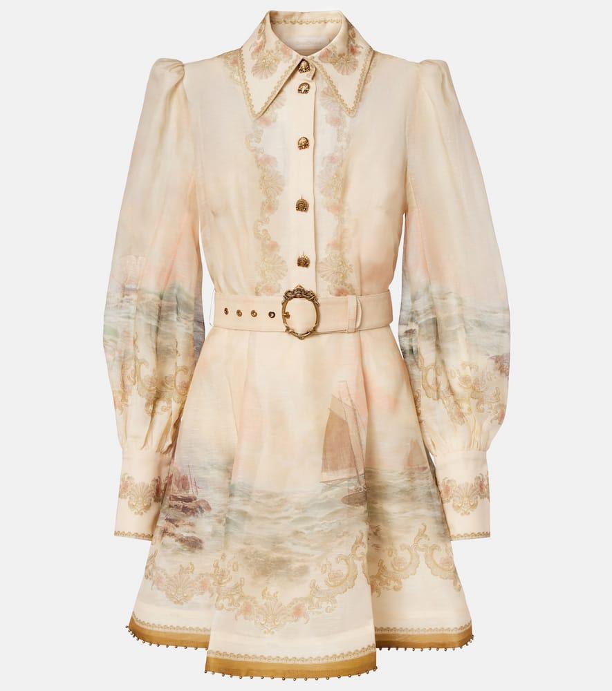 zimmermann rebellion marine printed linen and silk minidress