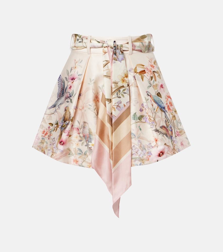 zimmermann rebellion printed silk and cotton shorts