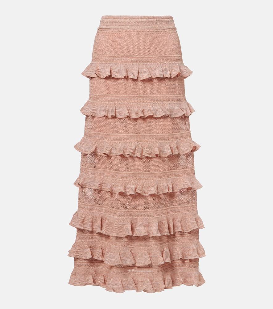 zimmermann rebellion ruffled lamé midi skirt