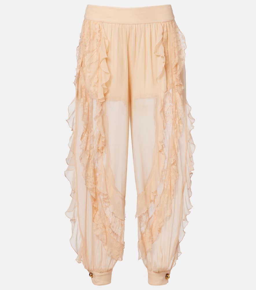 zimmermann rebellion splice ruffled silk tapered pants