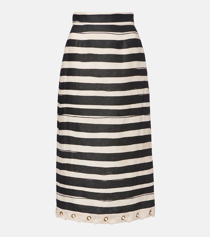 zimmermann rebellion striped linen midi skirt