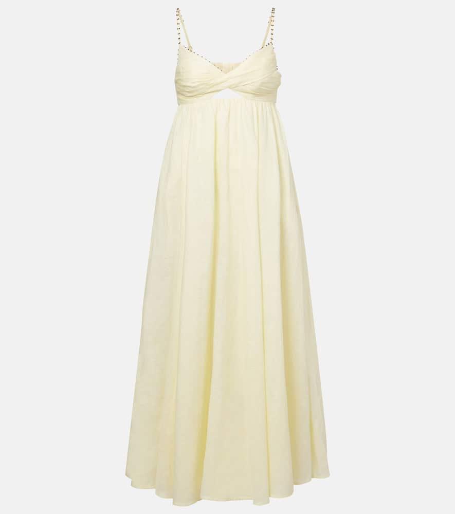 zimmermann rhiannon embellished linen midi dress