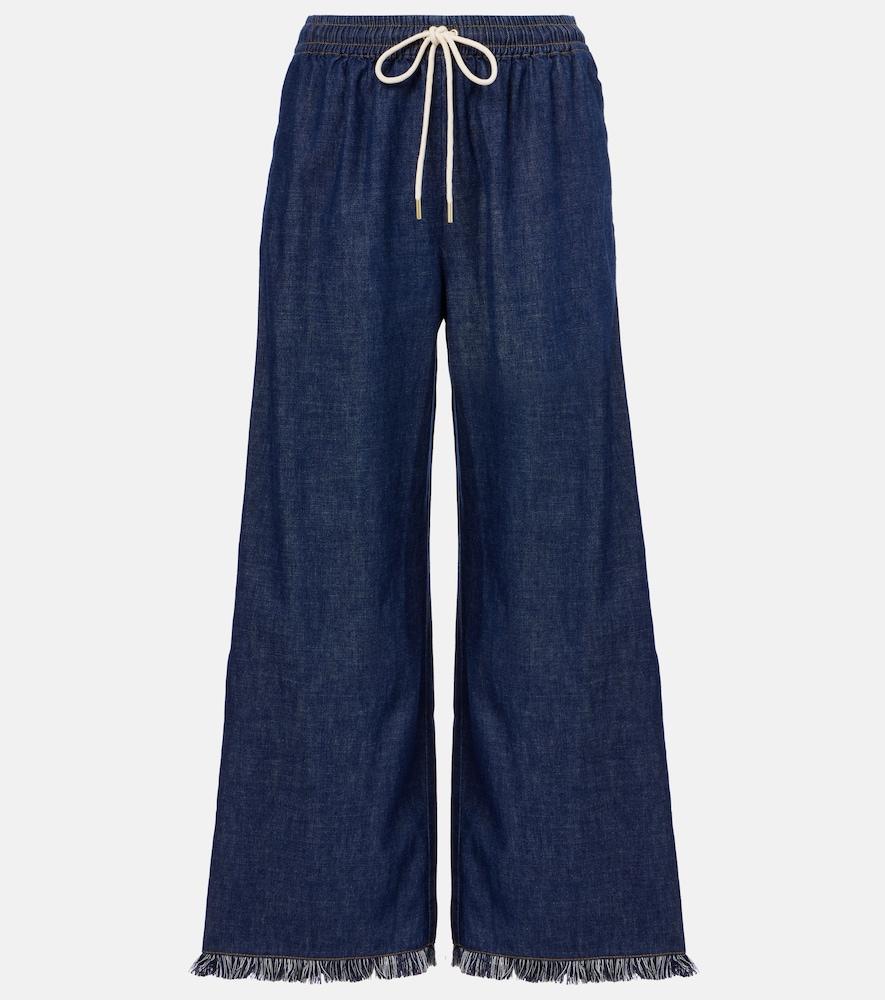 zimmermann rhiannon fringed denim wide-leg jeans