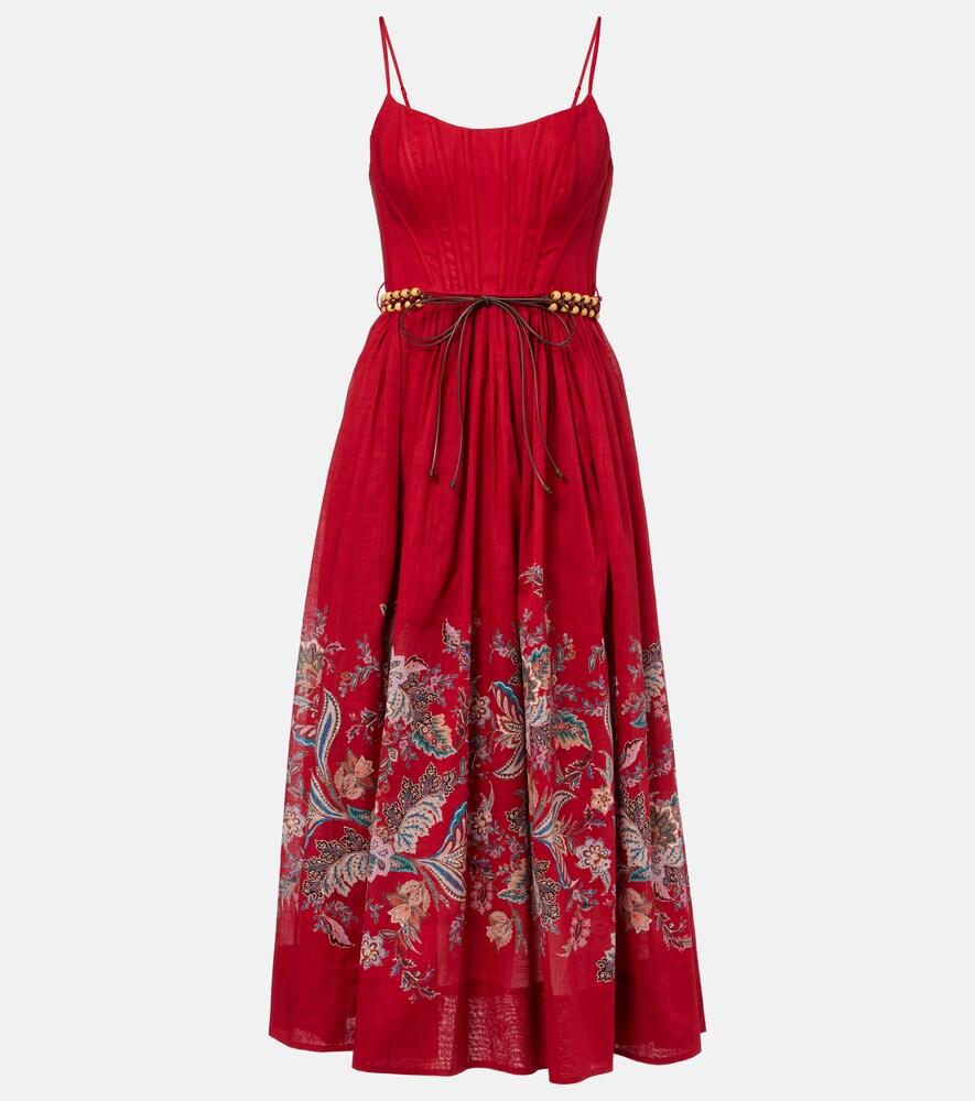 zimmermann rhiannon gathered paisley cotton midi dress