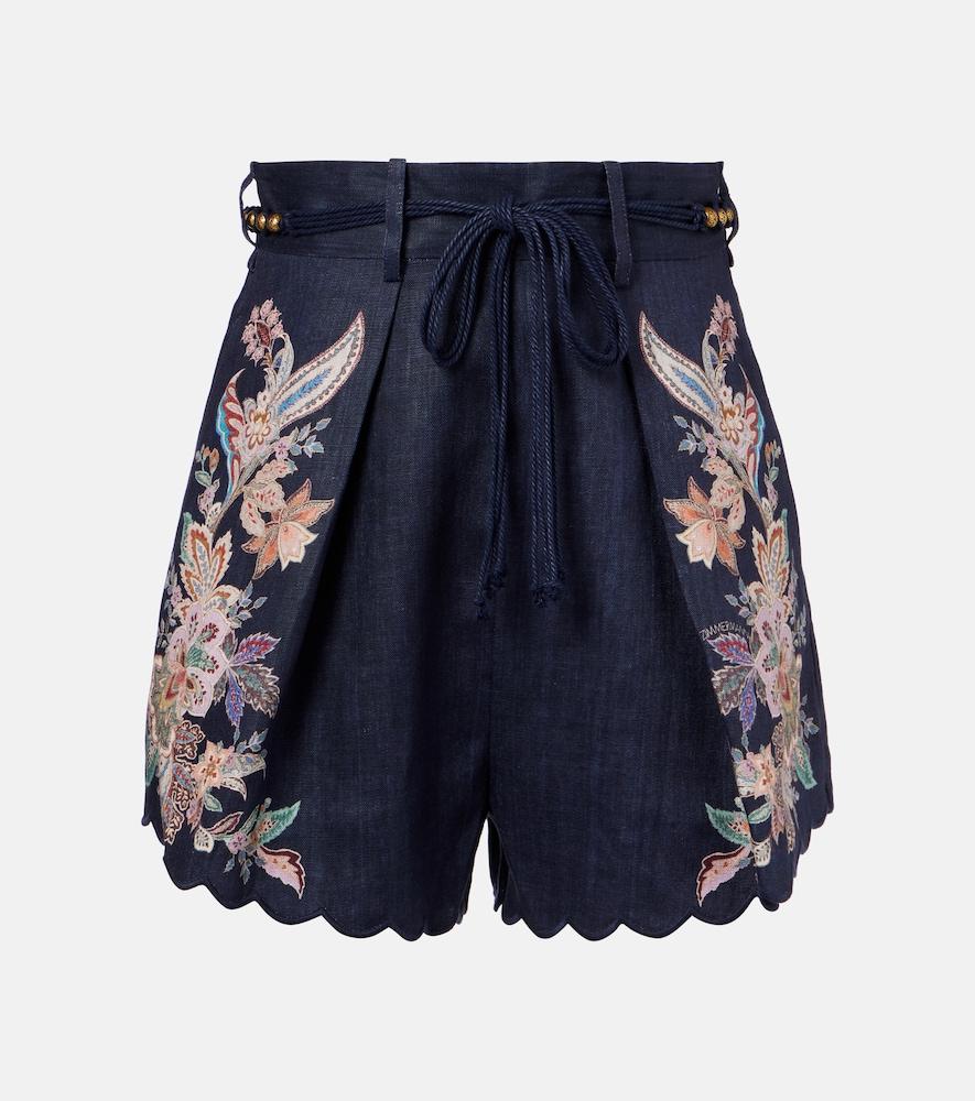 zimmermann rhiannon paisley embroidered linen shorts