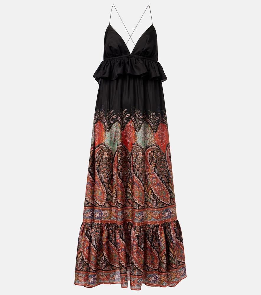 zimmermann rhiannon paisley ruffled silk maxi dress