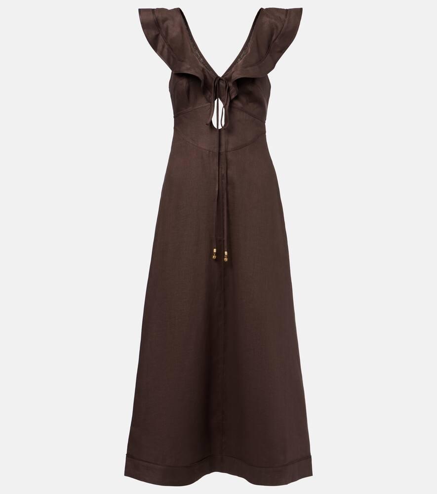 zimmermann rhiannon ruffled linen midi dress