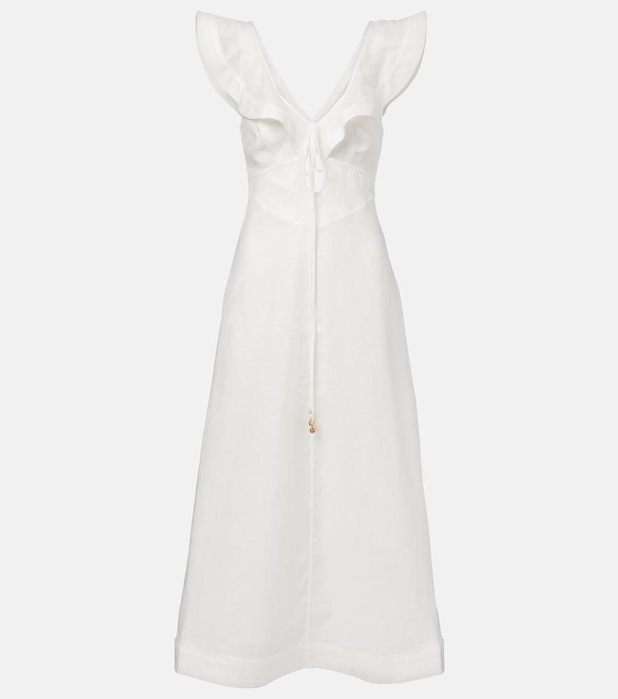 zimmermann rhiannon ruffled linen midi dress