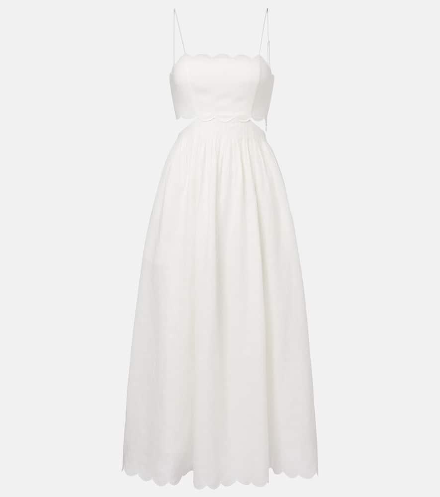 zimmermann rhiannon scalloped linen midi dress