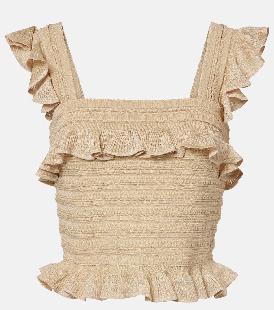 zimmermann ruffled lace lamé top