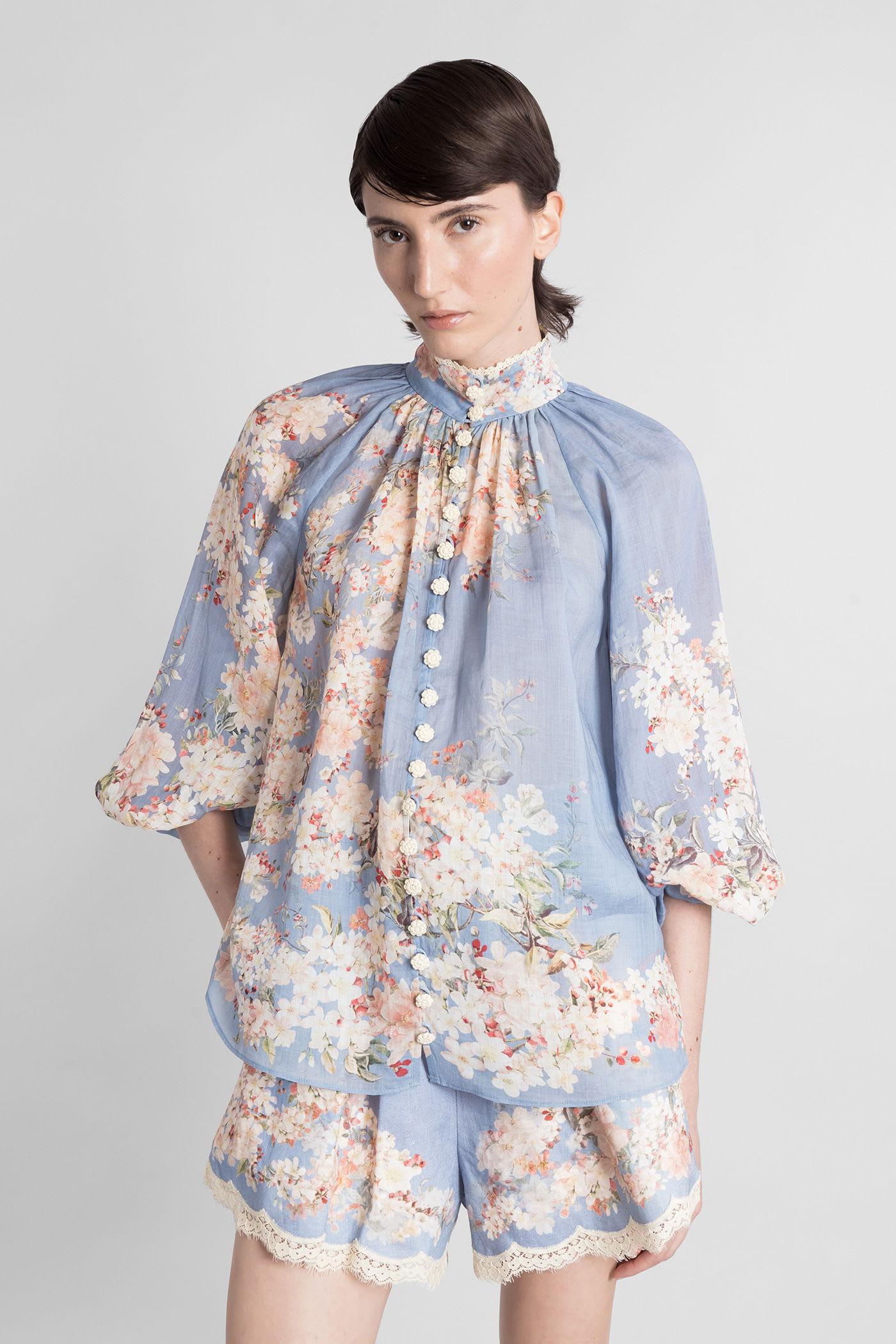 zimmermann shirt in cyan ramie
