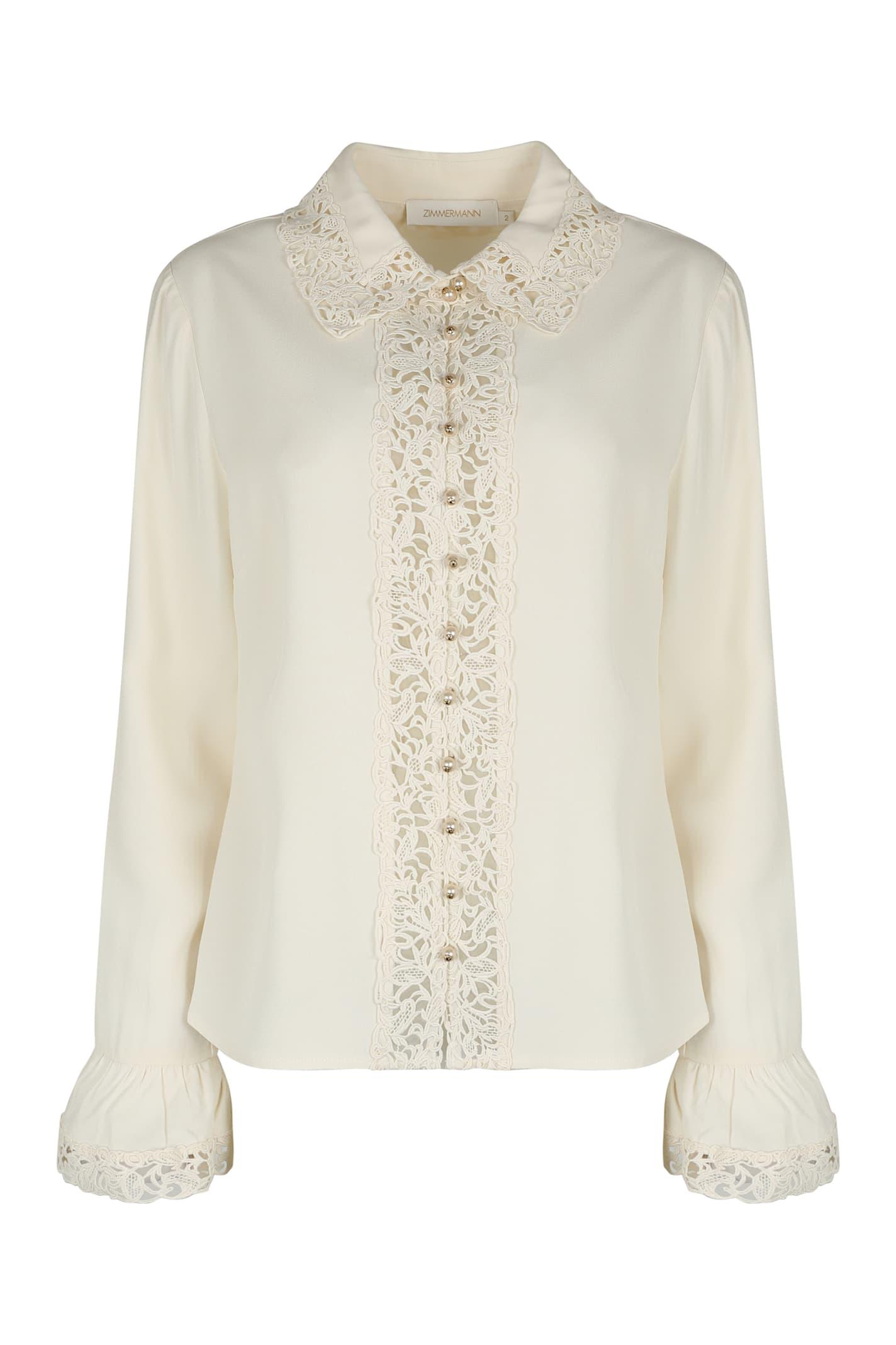 zimmermann silk blouse with lace edges
