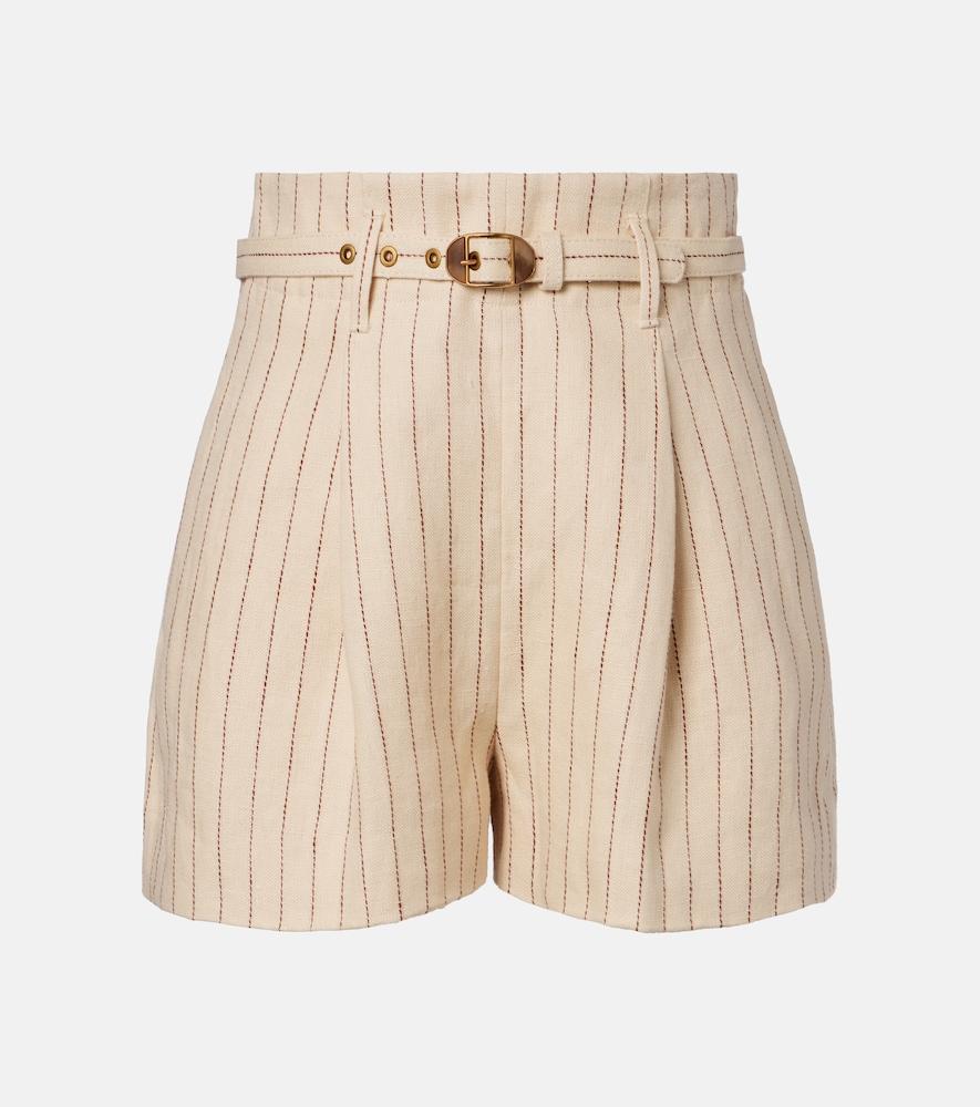 zimmermann striped belted linen shorts