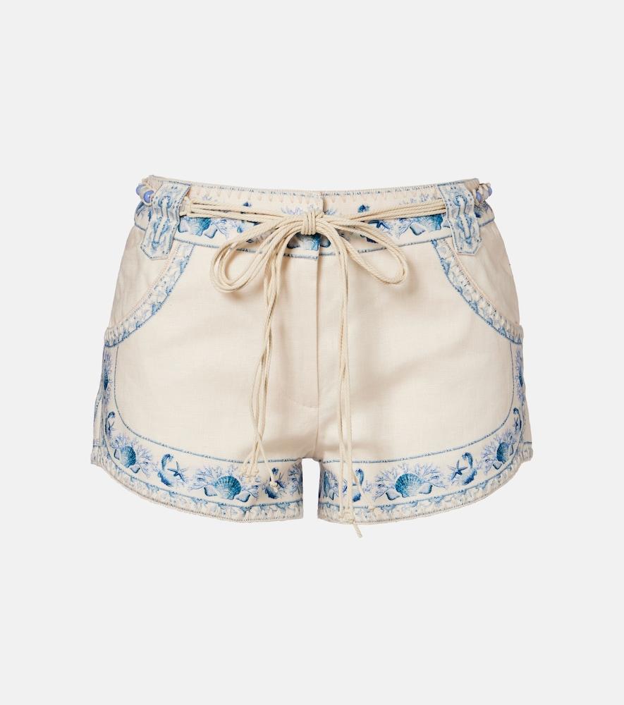 zimmermann wanderlust belted floral linen shorts