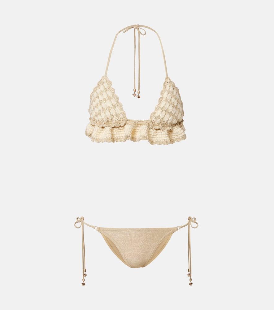 zimmermann wanderlust crochet and lamé bikini