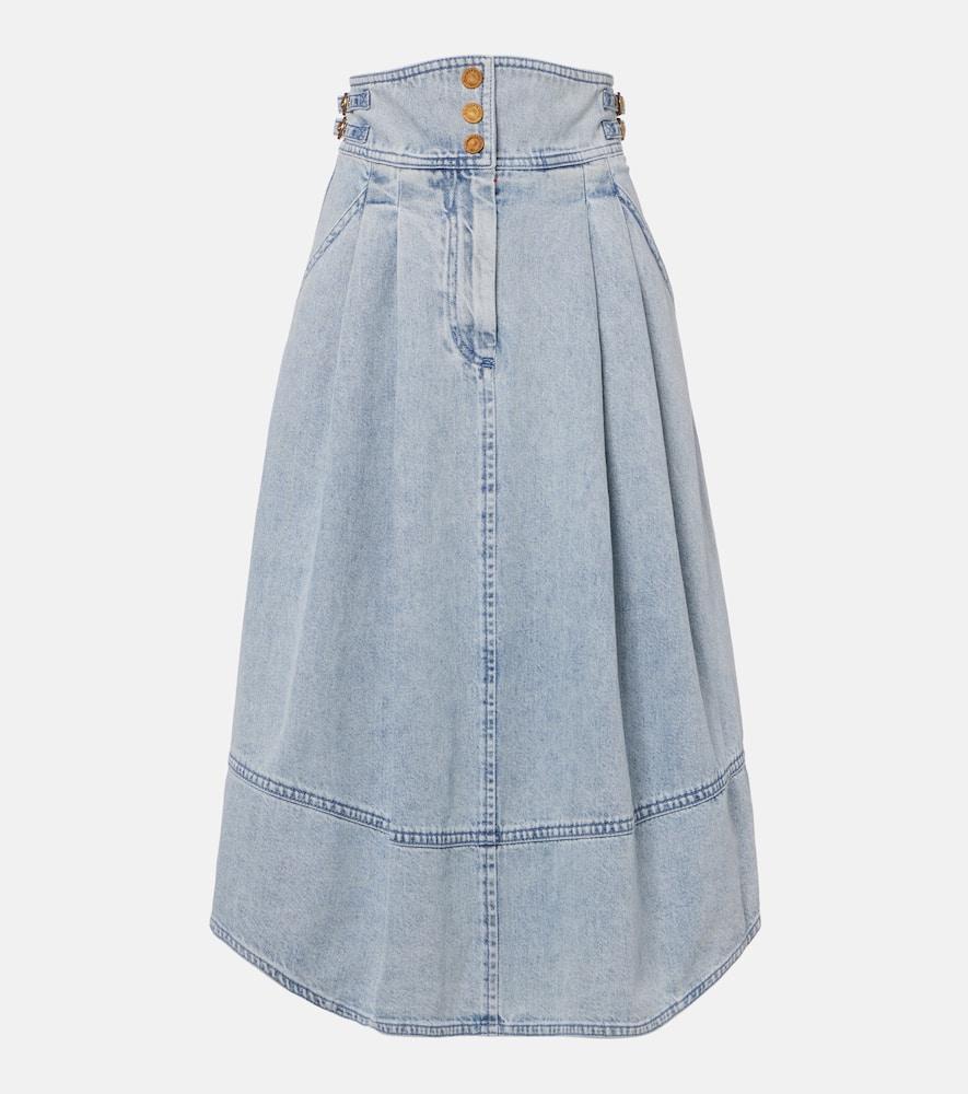 zimmermann wandlerlust denim midi skirt