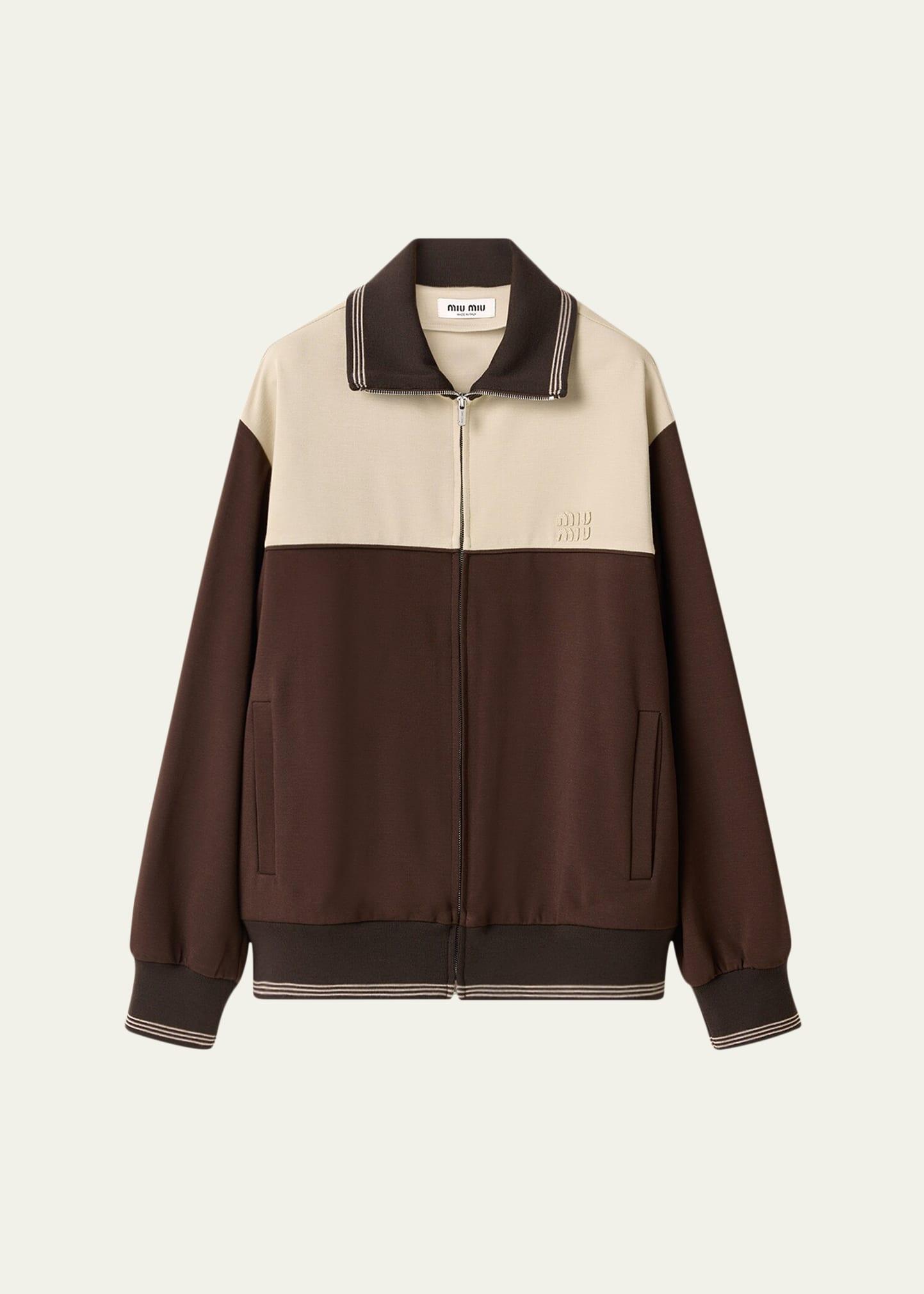 zip-front colorblock knit sweater